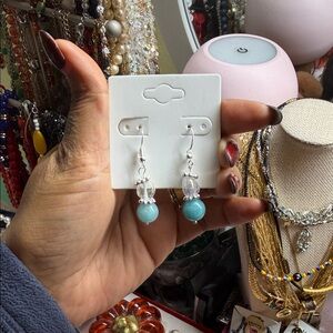 Elegant amazonite and aura crystal Silver Dangle Earrings